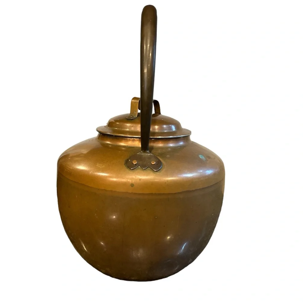 VTG Tin Lined Copper Bell Shaped Tea Kettle Rustic Farmhouse Primitive Patina